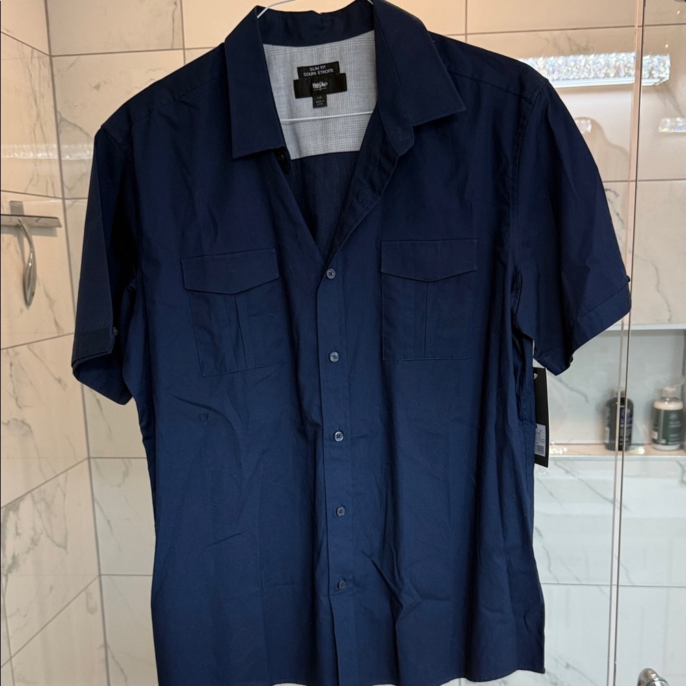 Massimo Navy Casual Button Down Shirt